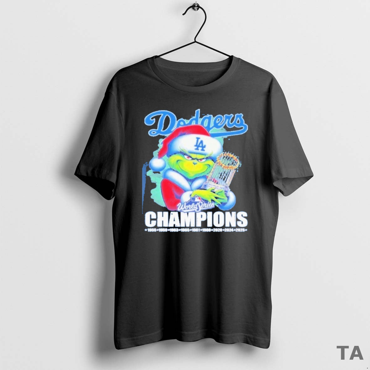 Top The Grinch Los Angeles Dodgers World Series Champions 2025 Christmas Hug Trophy Mlb Shirt Hoodie Sweatshirt