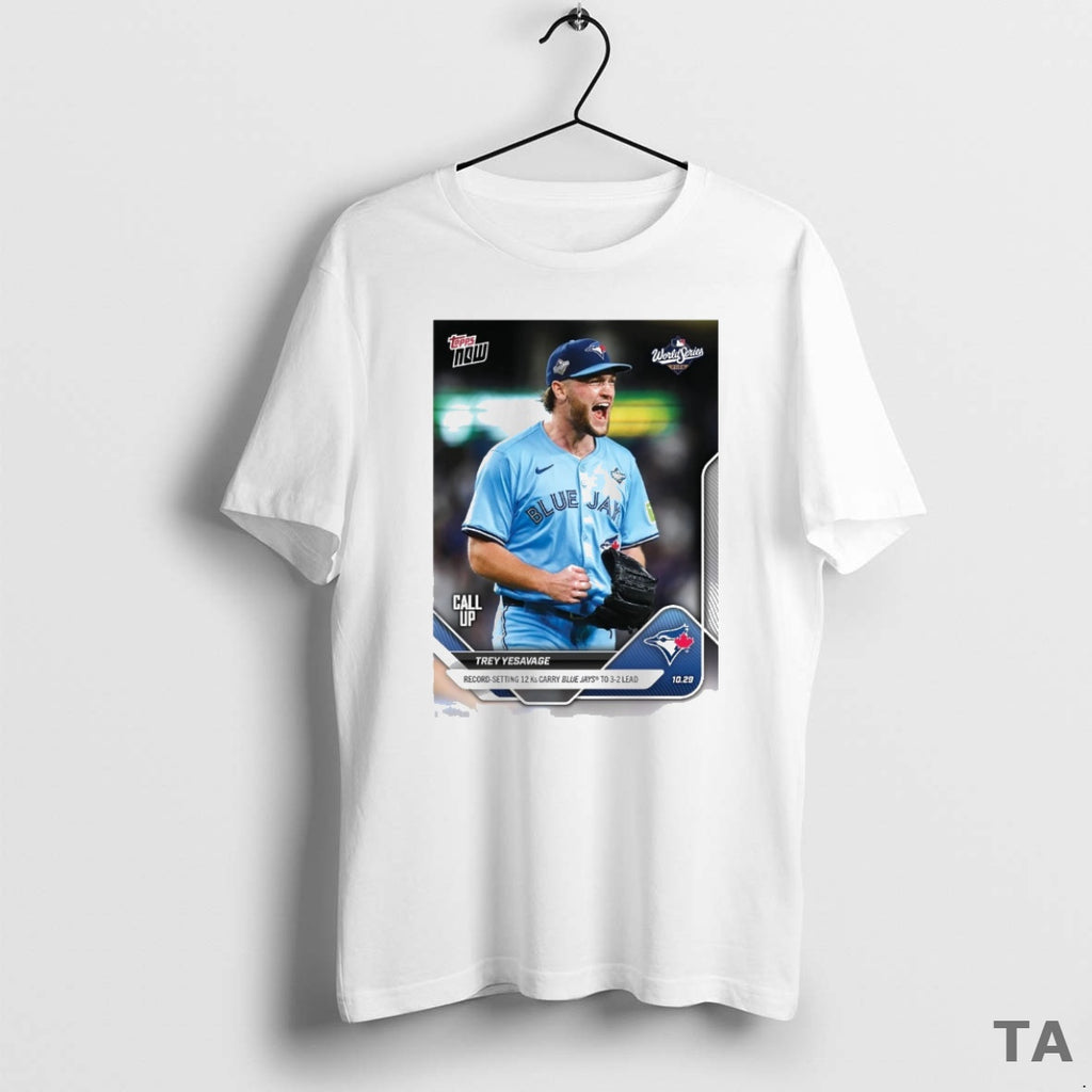 Top Trey Yesavage 2025 Mlb Topps Toronto Blue Jays Record Setting 12 Ks Carry Blue Shirt Hoodie Sweatshirt | PurePodTees.com