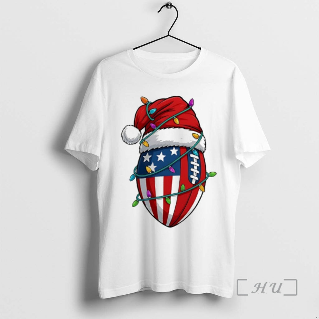 Trending American Flag Football Light Christmas Hat Shirt Hoodie Sweatshirt | PurePodTees.com
