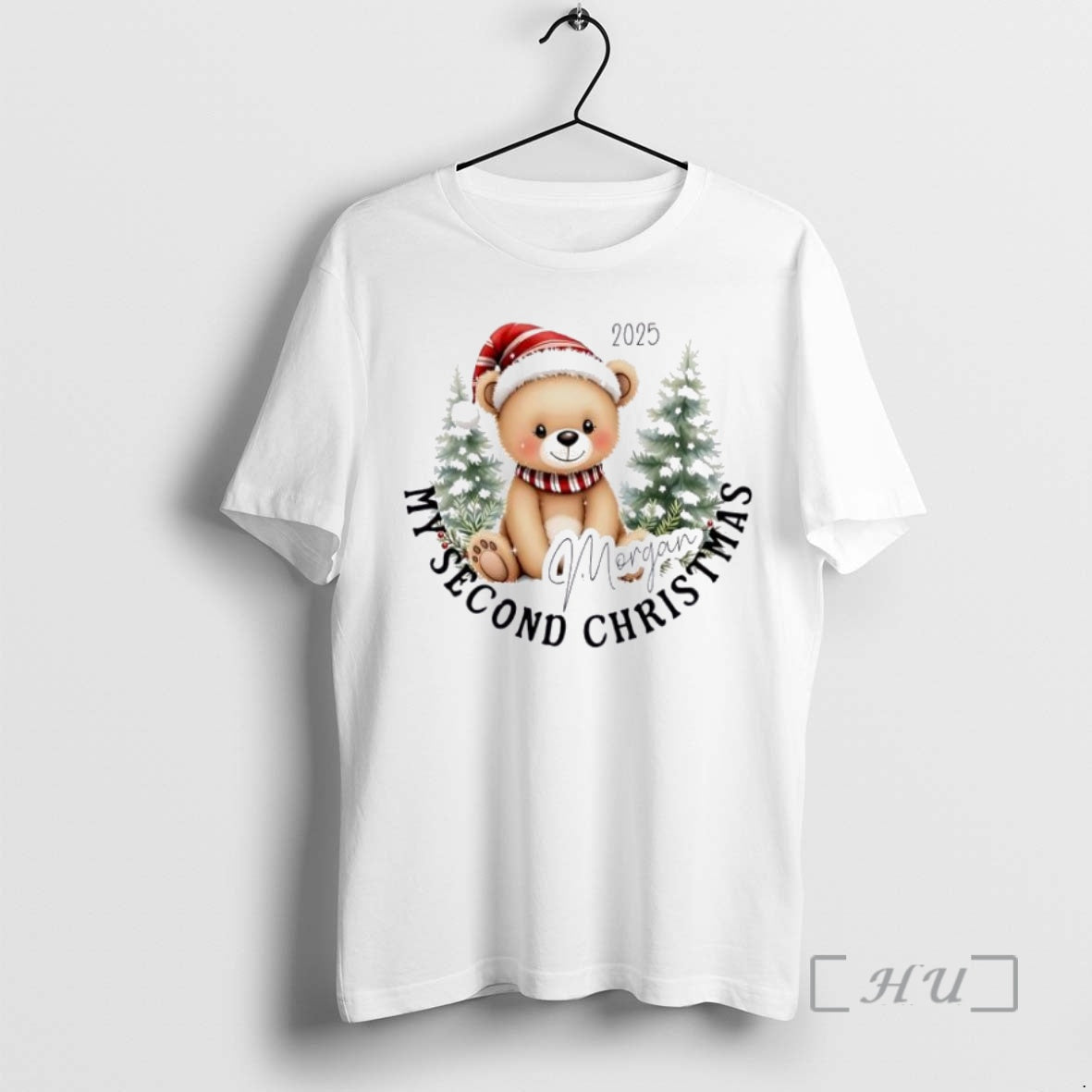 Trending Bear Hat Santa Red My Second Christmas Cute Personalized Ornaments White Premium T Shirts Hoodie Sweatshirt