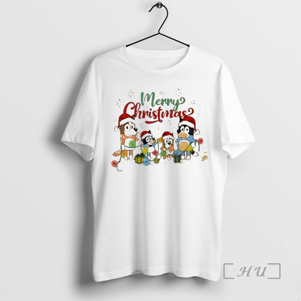 Trending Bluey Merry Christmas Family Cartoon Characters Shirt Hoodie Sweatshirt | PurePodTees.com