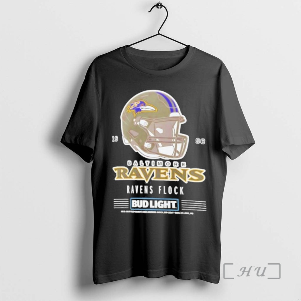 Trending Bud Light X Baltimore Ravens Ravens Flock Helmet Shirt Hoodie Sweatshirt | PurePodTees.com