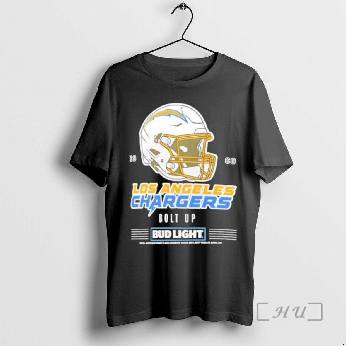 Trending Bud Light X Los Angeles Chargers Bolt Up Helmet Shirt Hoodie Sweatshirt | PurePodTees.com