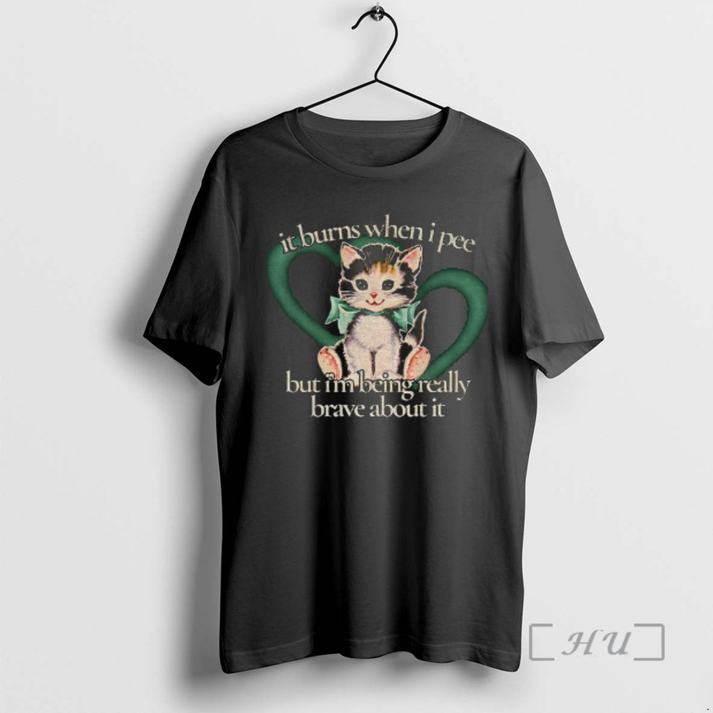 Trending Cute Cat It Burns When I Pie Im Being Really Brave About It Premium Shirt Hoodie Sweatshirt | PurePodTees.com
