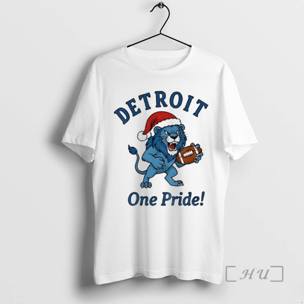 Trending Detroit Lions Football Mascot Santa Hat Detroit One Pride Merry Christmas Premium T Shirts Hoodie Sweatshirt