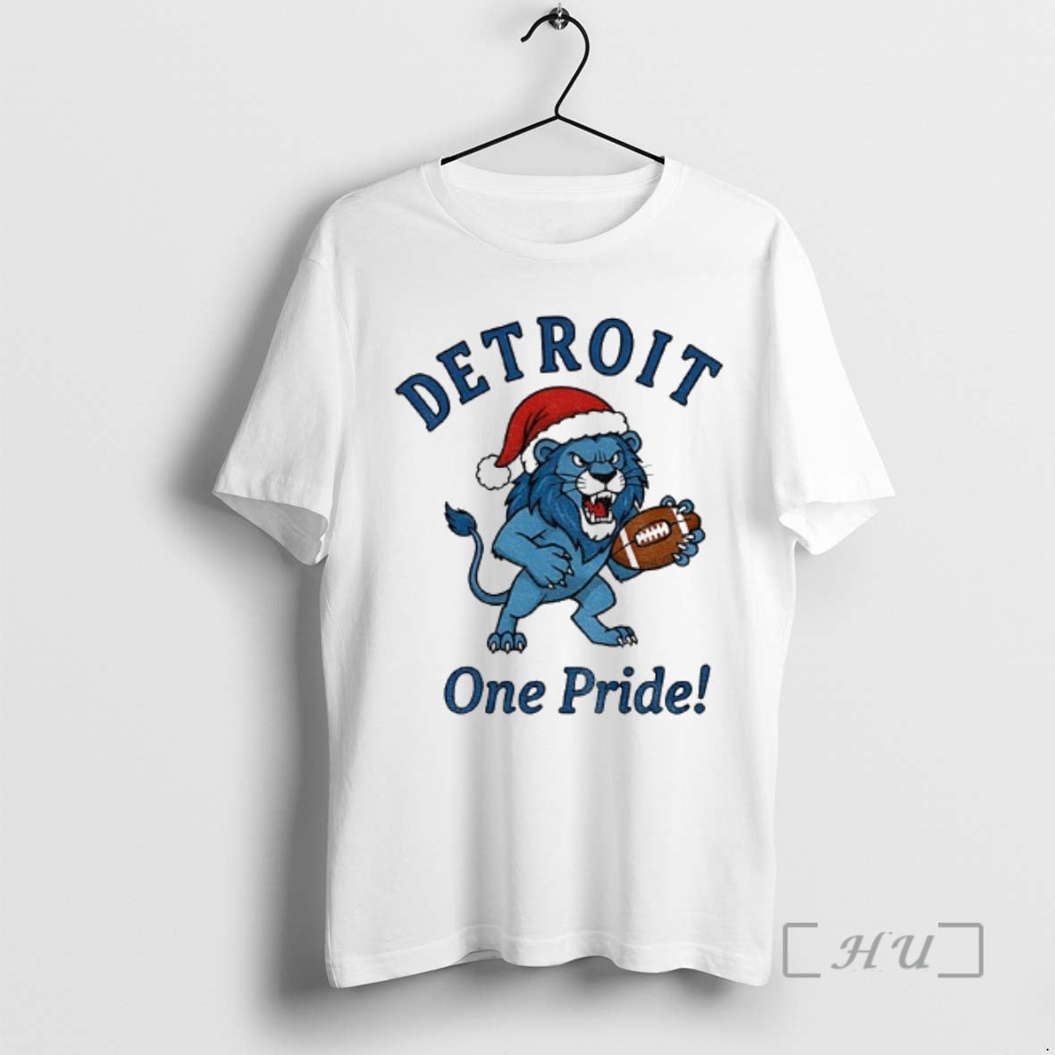 Trending Detroit Lions Football Mascot Santa Hat Detroit One Pride Merry Christmas Premium T Shirts Hoodie Sweatshirt