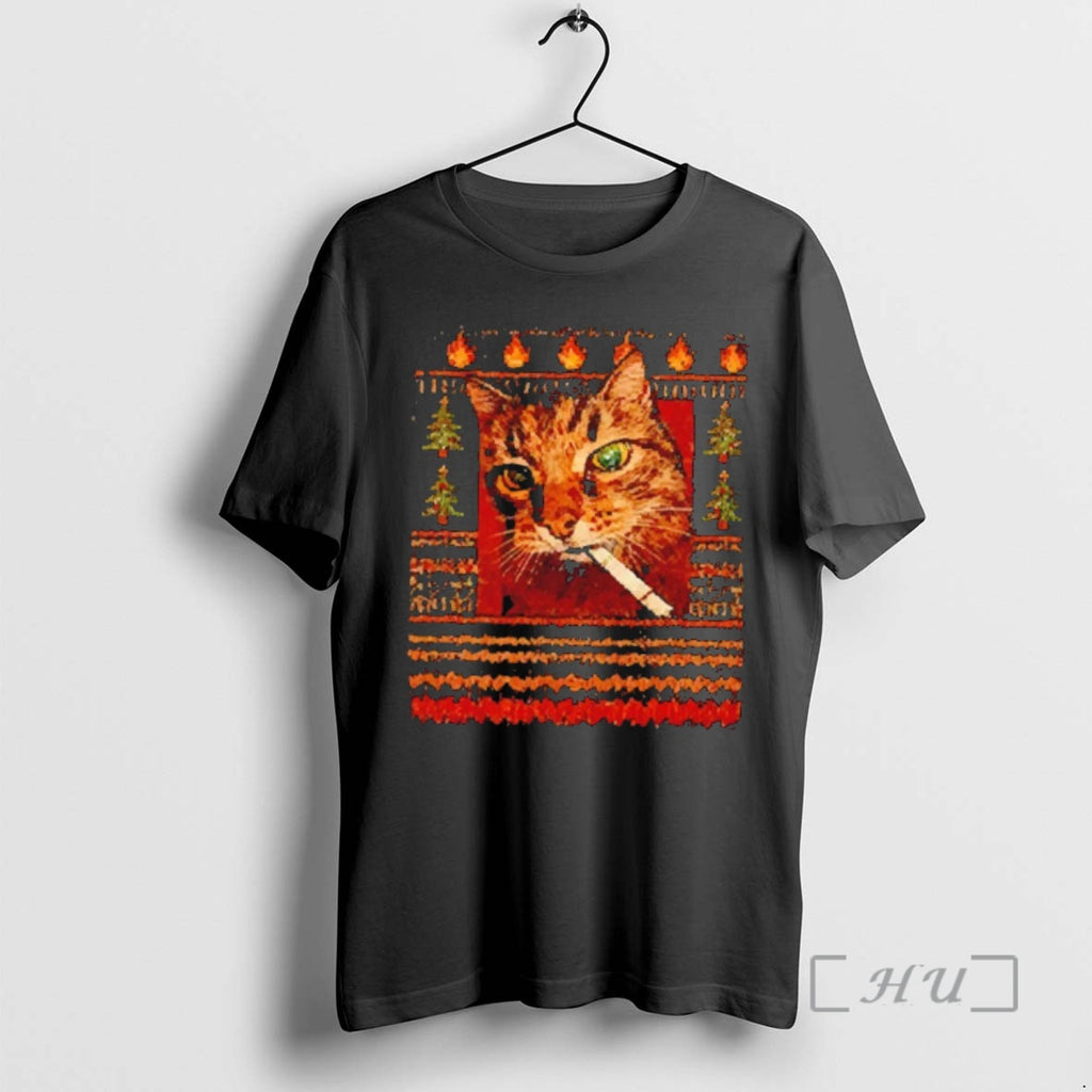 Trending Funny Smoking Cat Meme Christmas Shirt Hoodie Sweatshirt | PurePodTees.com