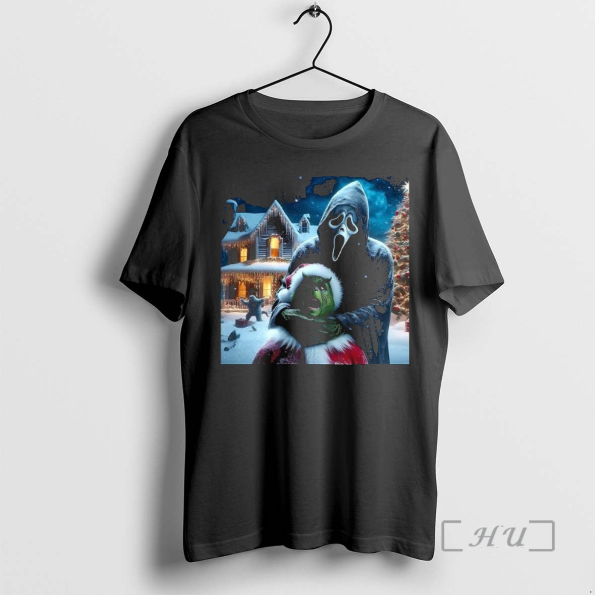 Trending Ghostface Teaches Grinch A Lesson Horror Christmas Shirt Hoodie Sweatshirt | PurePodTees.com