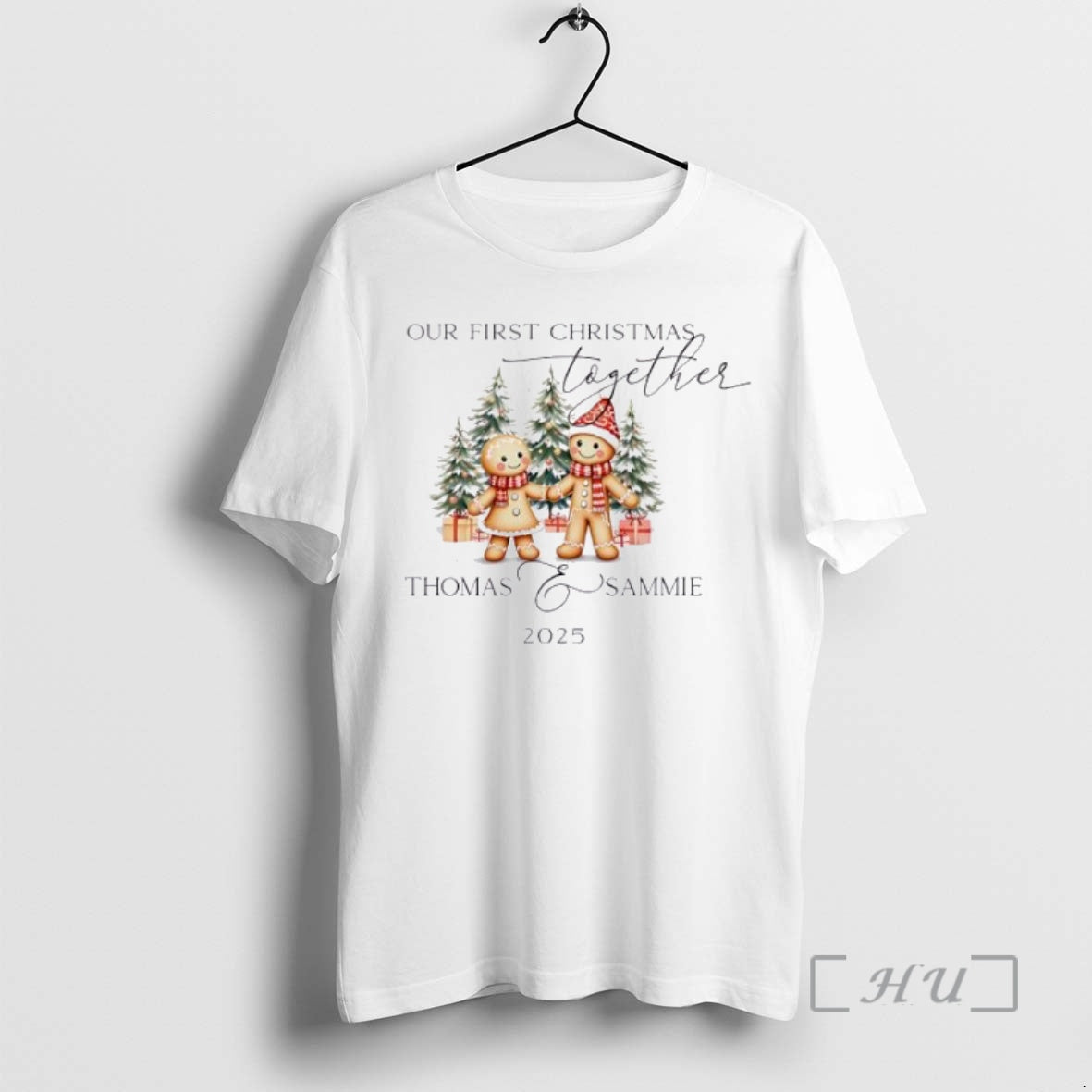 Trending Gingerbread Our First Christmas Together 2025 Personalized Ornaments White Shirt Hoodie Sweatshirt | PurePodTees.com