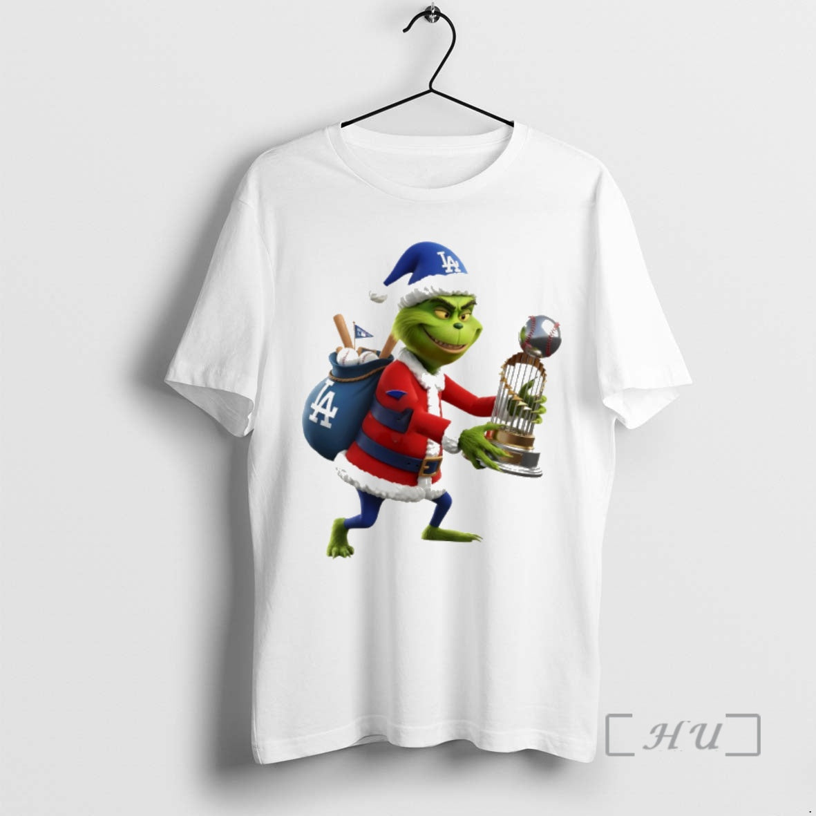 Trending Grinch Santa Claus Holding Trophy Los Angeles Dodgers Mlb Baseball 2025 Premium T Shirts Hoodie Sweatshirt