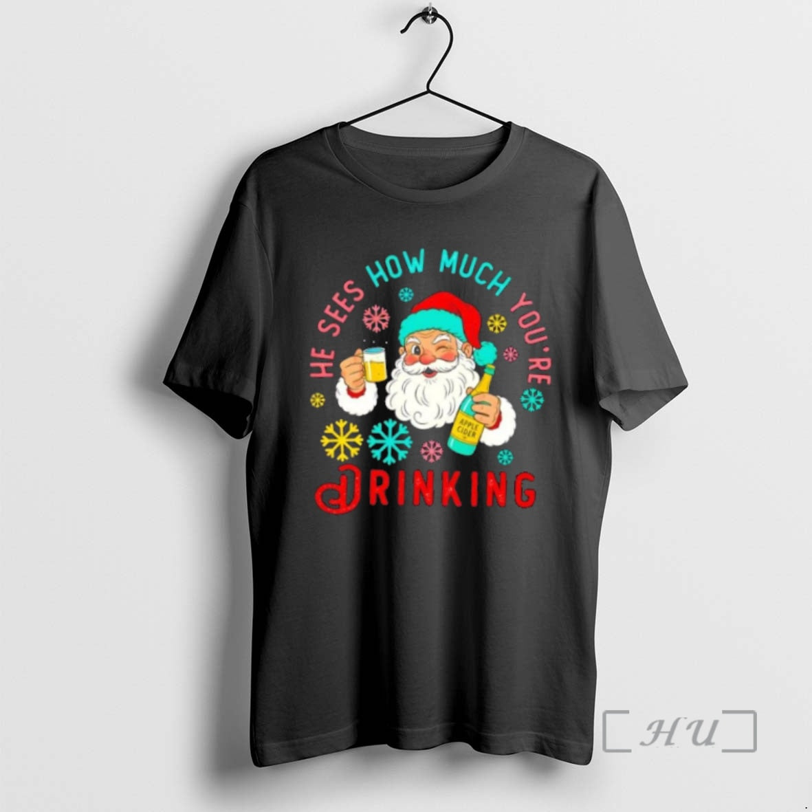 Trending He Sees How Much Youre Drinking Santa Christmas Shirt Hoodie Sweatshirt | PurePodTees.com