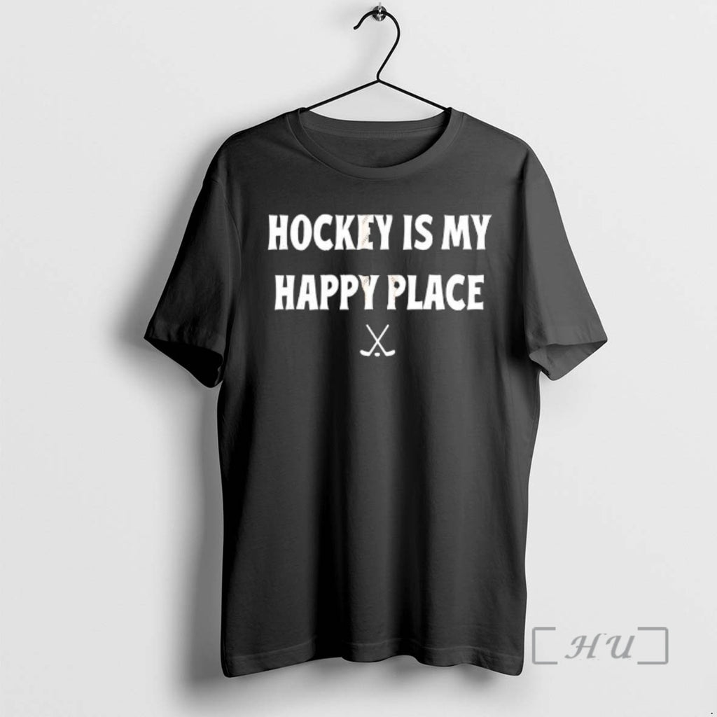 Trending Hockey Is My Happy Place Crossed Hockey Sticks Shirt Hoodie Sweatshirt | PurePodTees.com