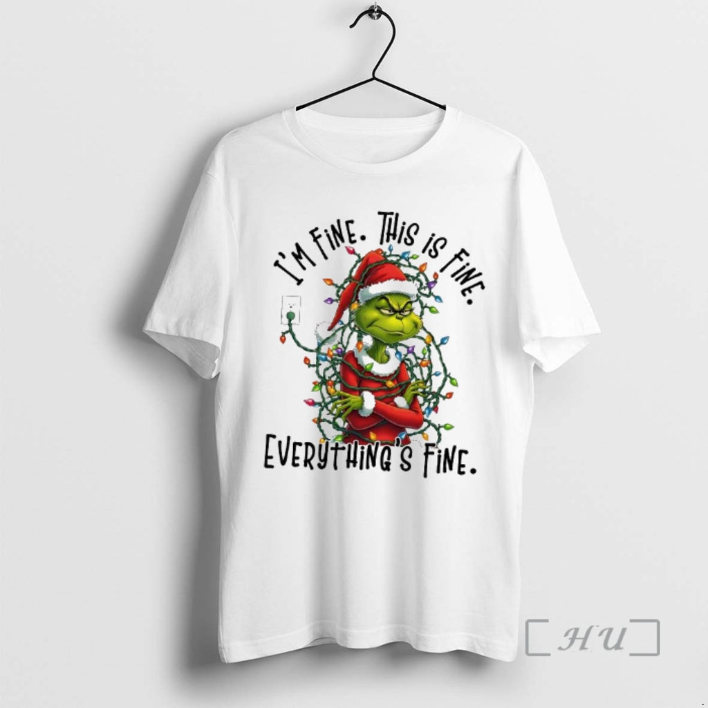 Trending Im Fine This Is Fine Everythings Fine Christmas Lights Grinch Tangled Premium T Shirts Hoodie Sweatshirt