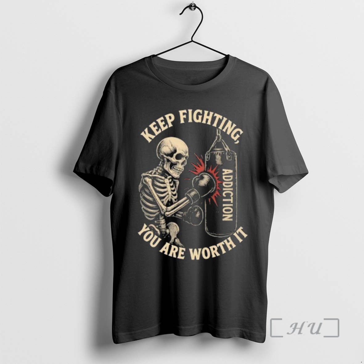 Trending Keep Fighting You Are Worth It Skeleton Boxing Addiction Shirt Hoodie Sweatshirt | PurePodTees.com