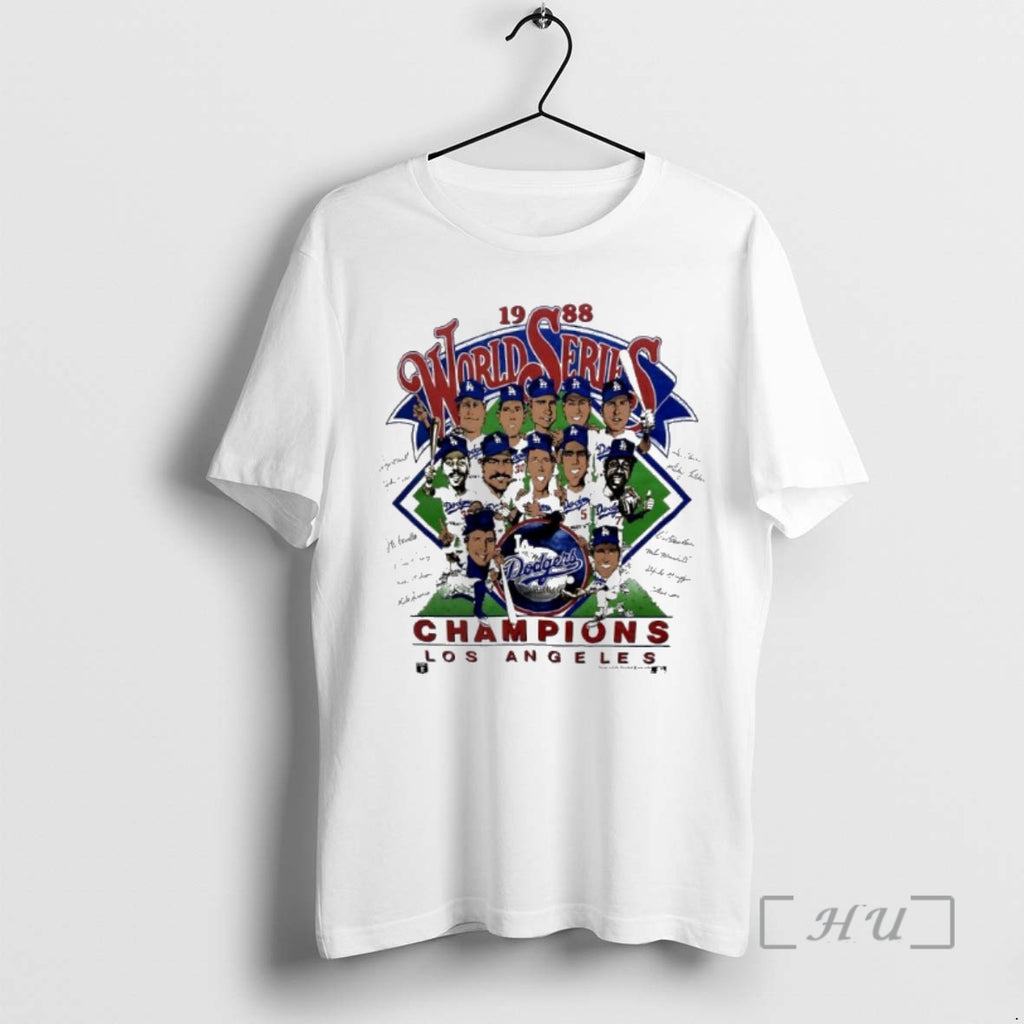 Trending Los Angeles Dodgers 1988 World Series Champions Signatures Caricature Shirt Hoodie Sweatshirt | PurePodTees.com