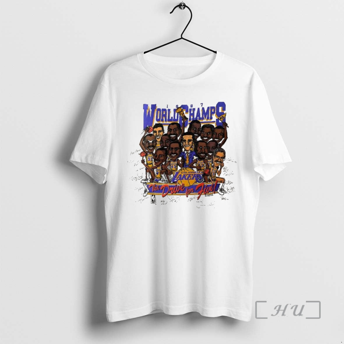 Trending Los Angeles Lakers Basketball World Champ 1987 Caricature Vintage Shirt Hoodie Sweatshirt | PurePodTees.com