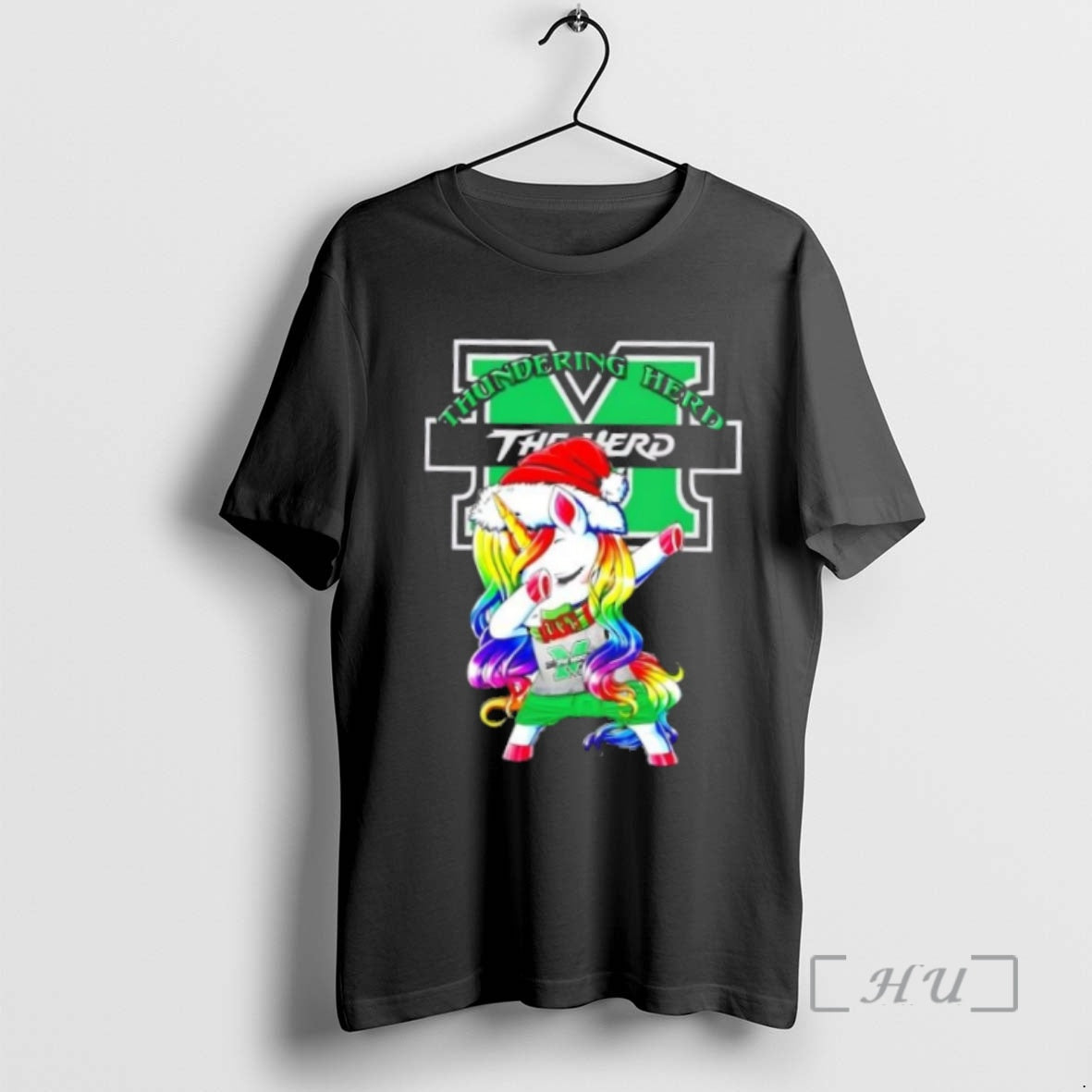 Trending Marshall Thundering Herd Football X Unicorn Santa Hat Dabbing Merry Christmas Shirt Hoodie Sweatshirt