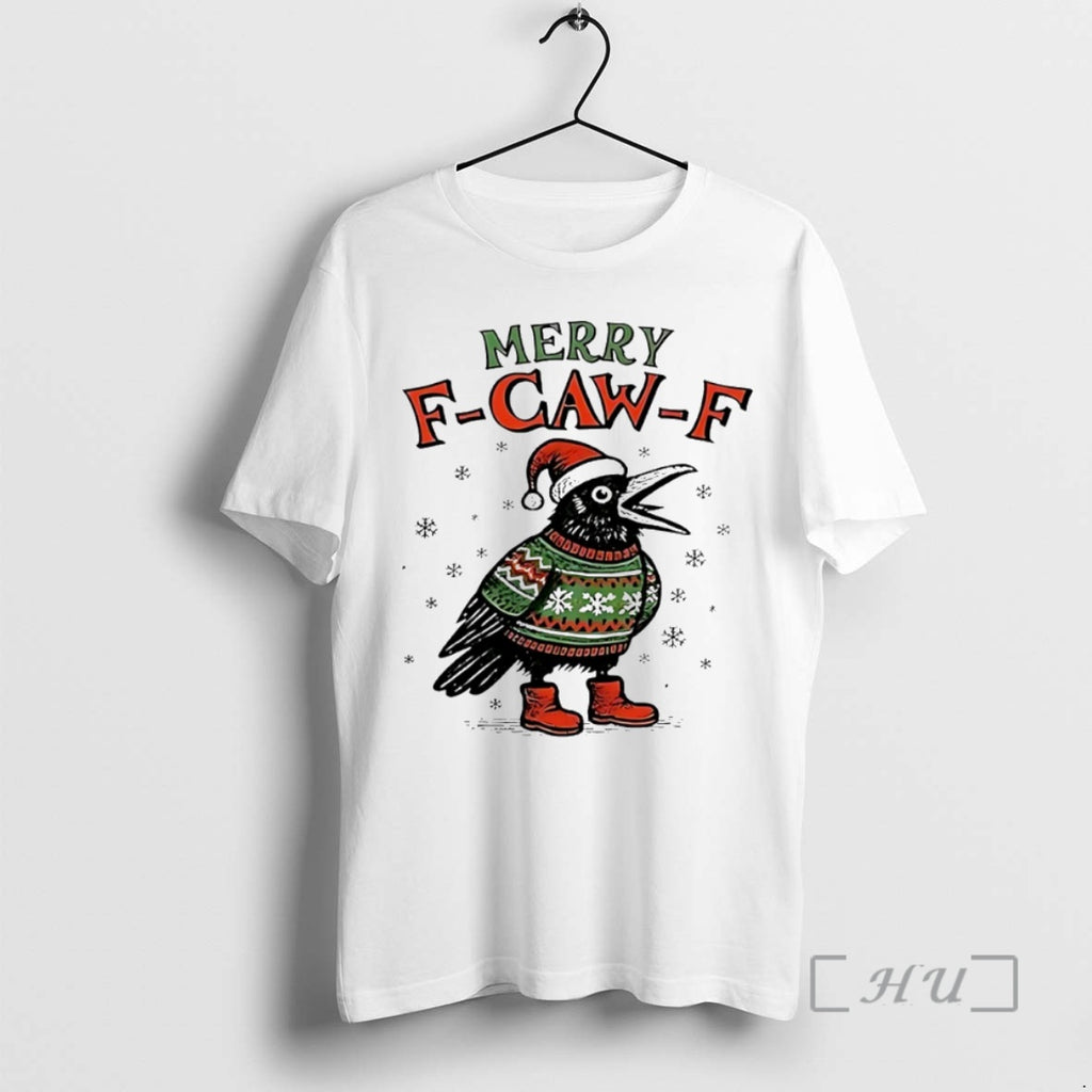 Trending Merry F Caw F 2025 Christmas Circle Shirt Hoodie Sweatshirt | PurePodTees.com