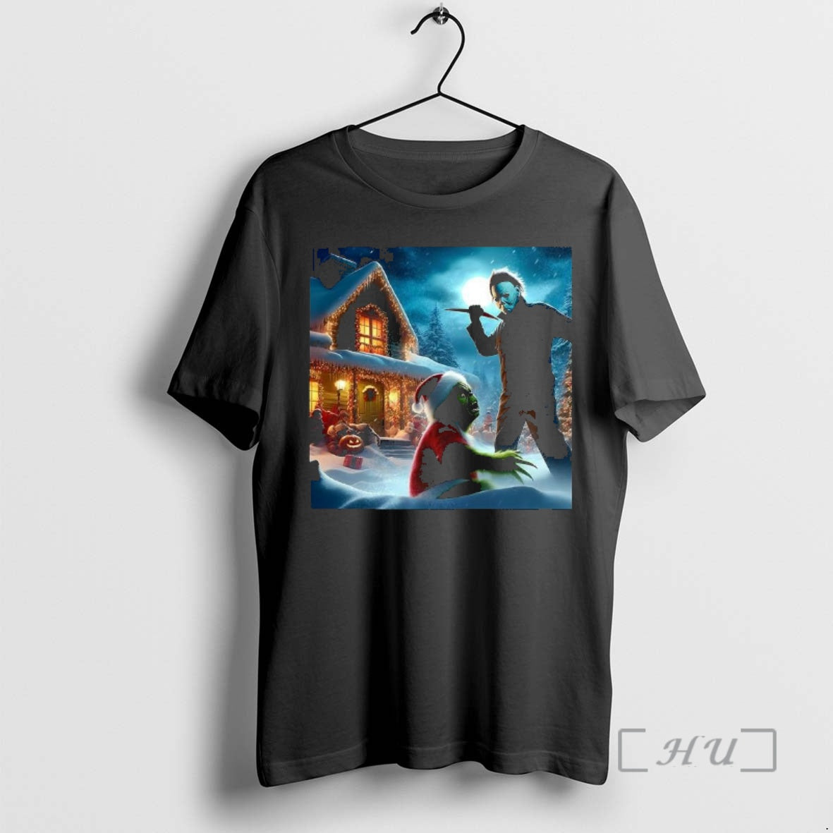 Trending Michael Myers Chases After The Grinch Horror Christmas Shirt Hoodie Sweatshirt | PurePodTees.com
