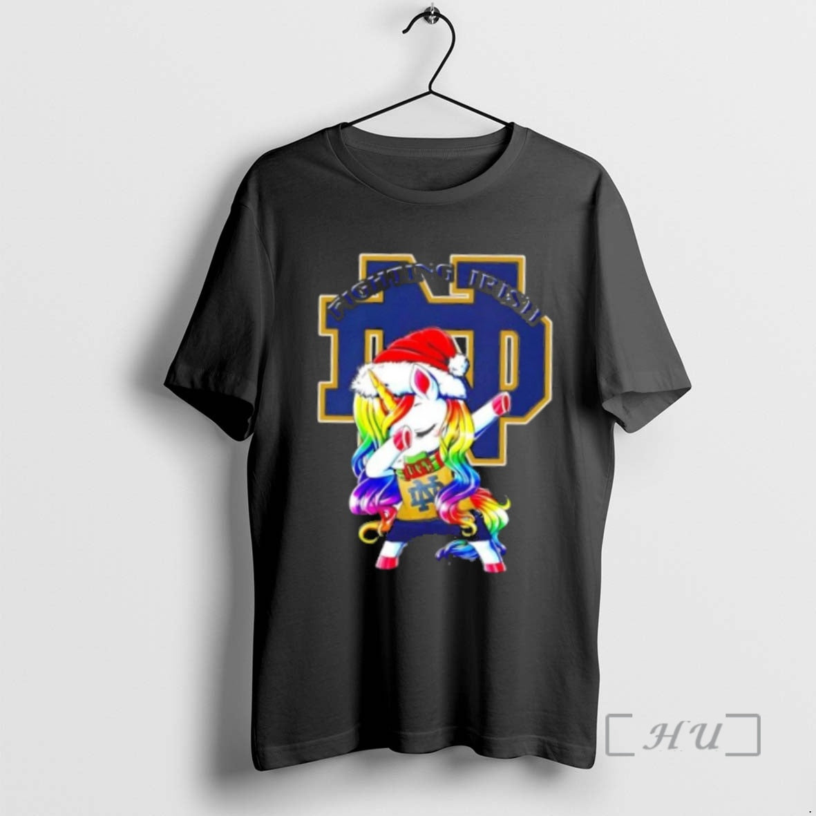 Trending Notre Dame Fighting Irish X Unicorn Santa Hat Dabbing Merry Christmas Shirt Hoodie Sweatshirt | PurePodTees.com
