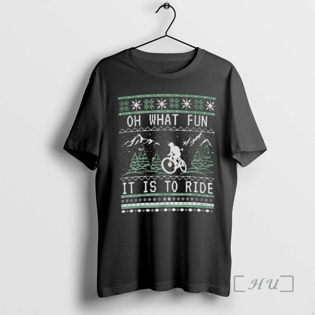 Trending Oh What Fun It Is To Ride Mountain Biking Merry Christmas Premium T Shirts Hoodie Sweatshirt | PurePodTees.com