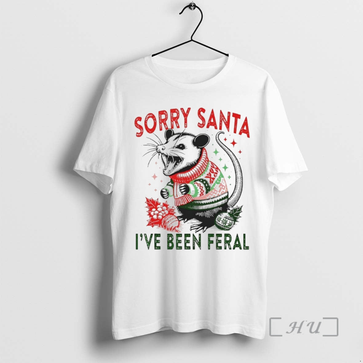 Trending Opossum Sorry Santa Ive Been Feral Shirt Hoodie Sweatshirt | PurePodTees.com