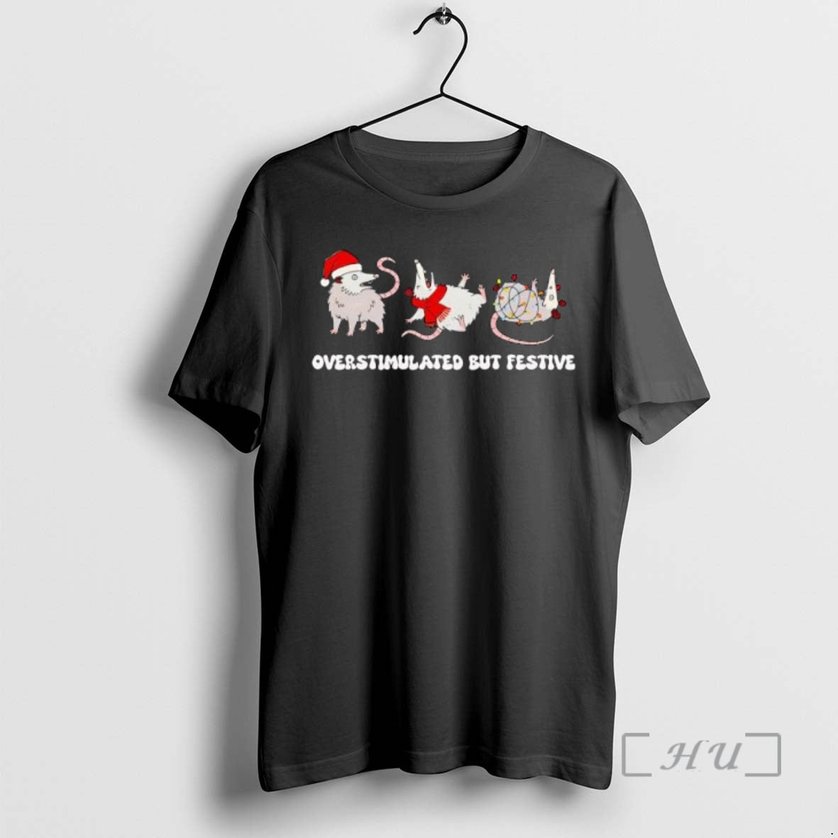Trending Overstimulated But Festive Possum Christmas Shirt Hoodie Sweatshirt | PurePodTees.com
