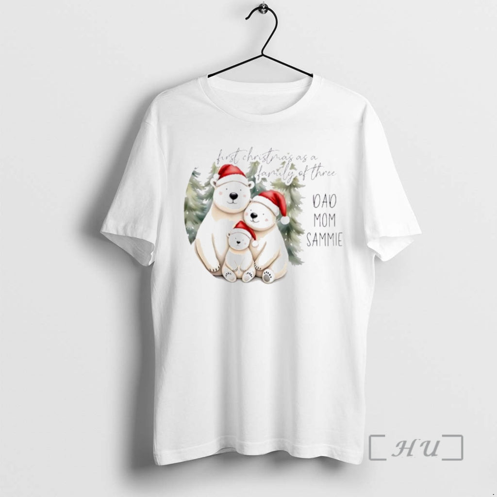 Trending Polar Bear First Christmas As A Family Of Three Ornaments White Premium T Shirts Hoodie Sweatshirt | PurePodTees.com