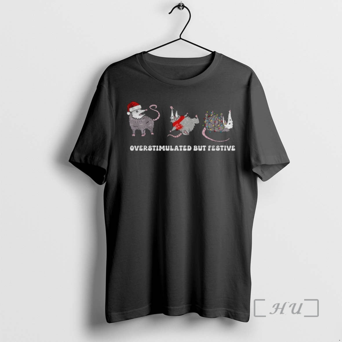 Trending Possum Santa Hat Overstimulated But Festive Merry Christmas Shirt Hoodie Sweatshirt | PurePodTees.com