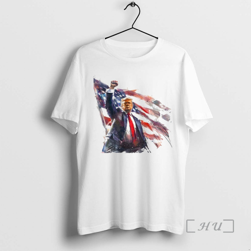 Trending President Donald Trump Raising Fist With American Flag Shirt Hoodie Sweatshirt | PurePodTees.com