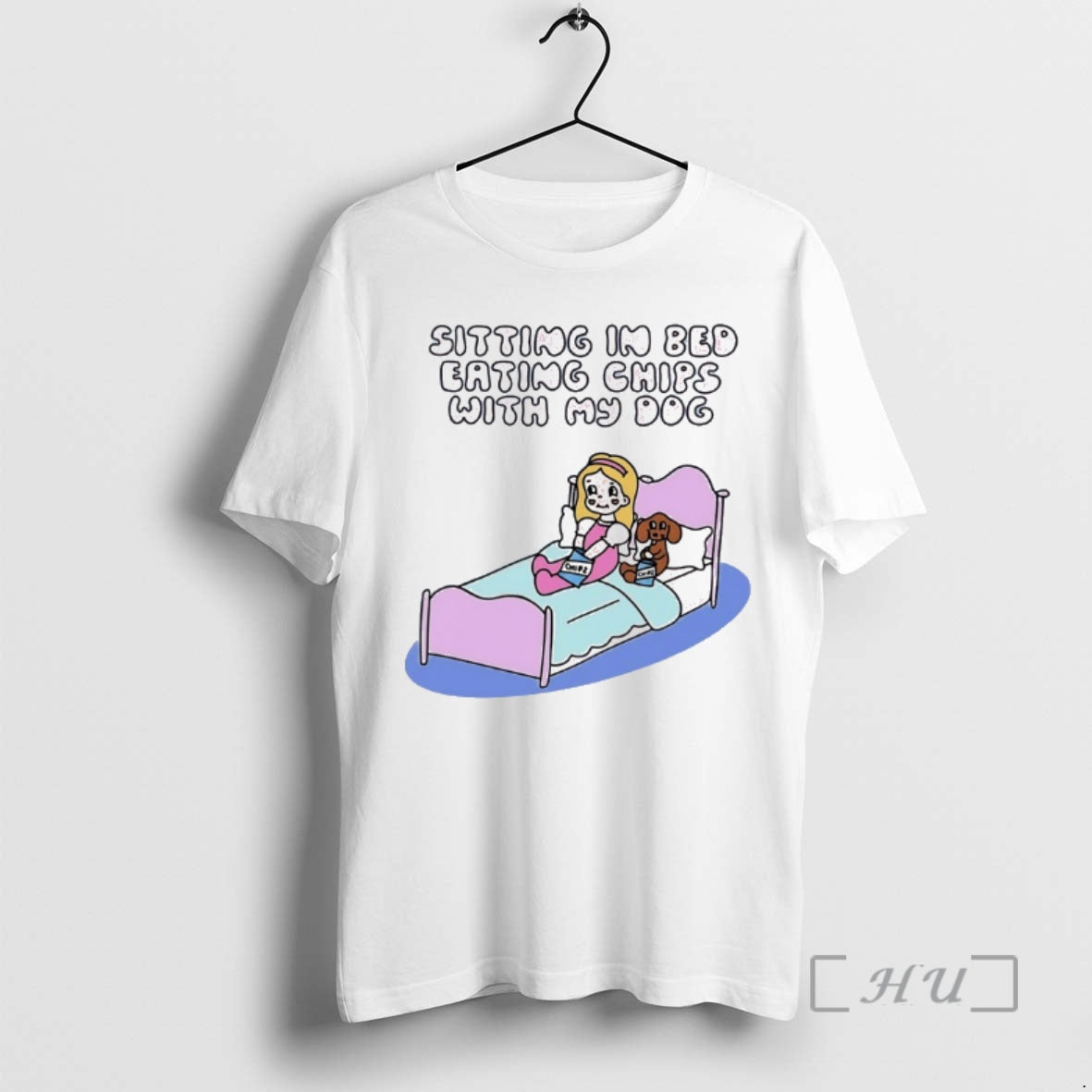 Trending Sitting In Bed Eating Chips With My Dog Shirt Hoodie Sweatshirt | PurePodTees.com