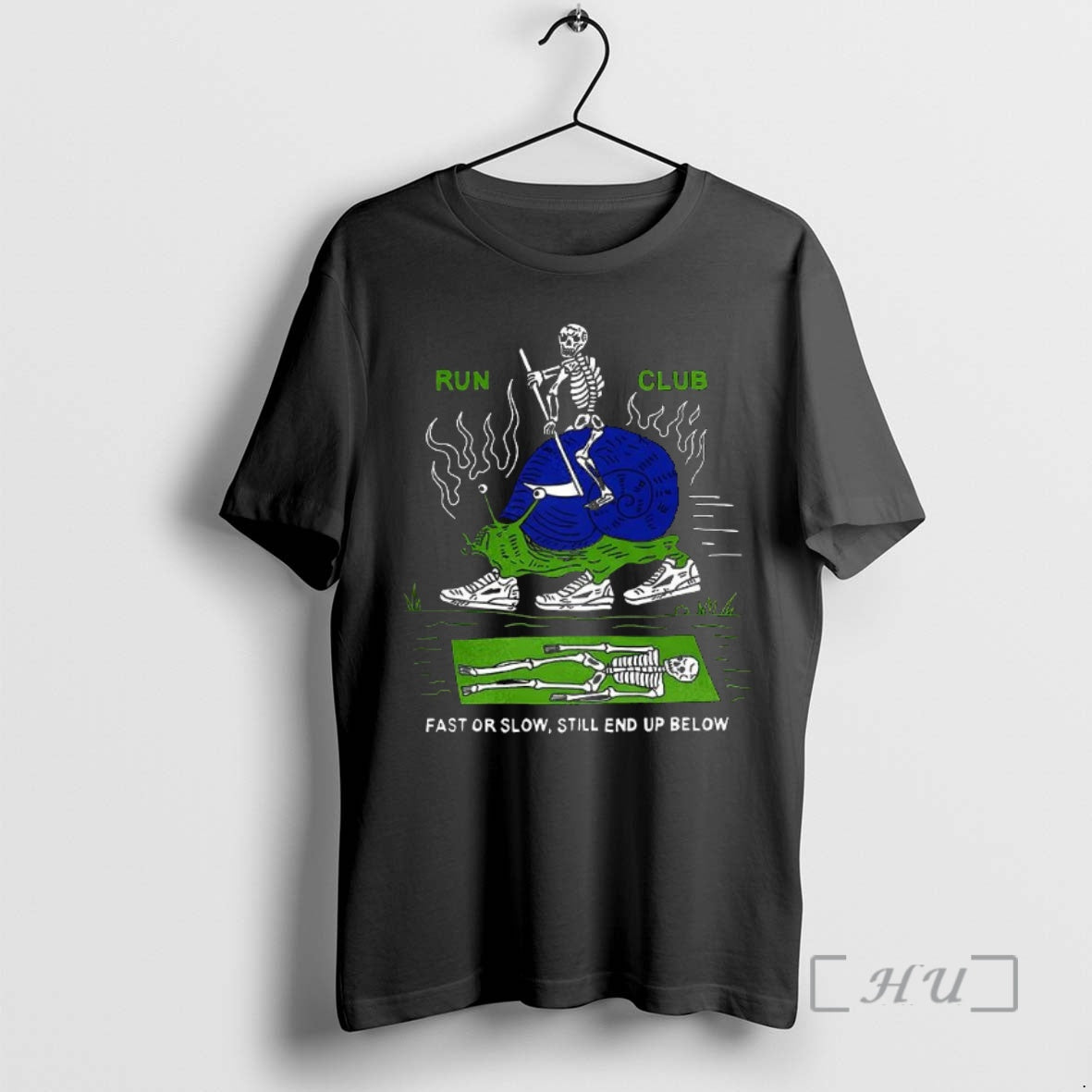 Trending Skeleton Riding A Snail Run Club Fast Or Slow Still End Uo Below Premium Shirt Hoodie Sweatshirt | PurePodTees.com
