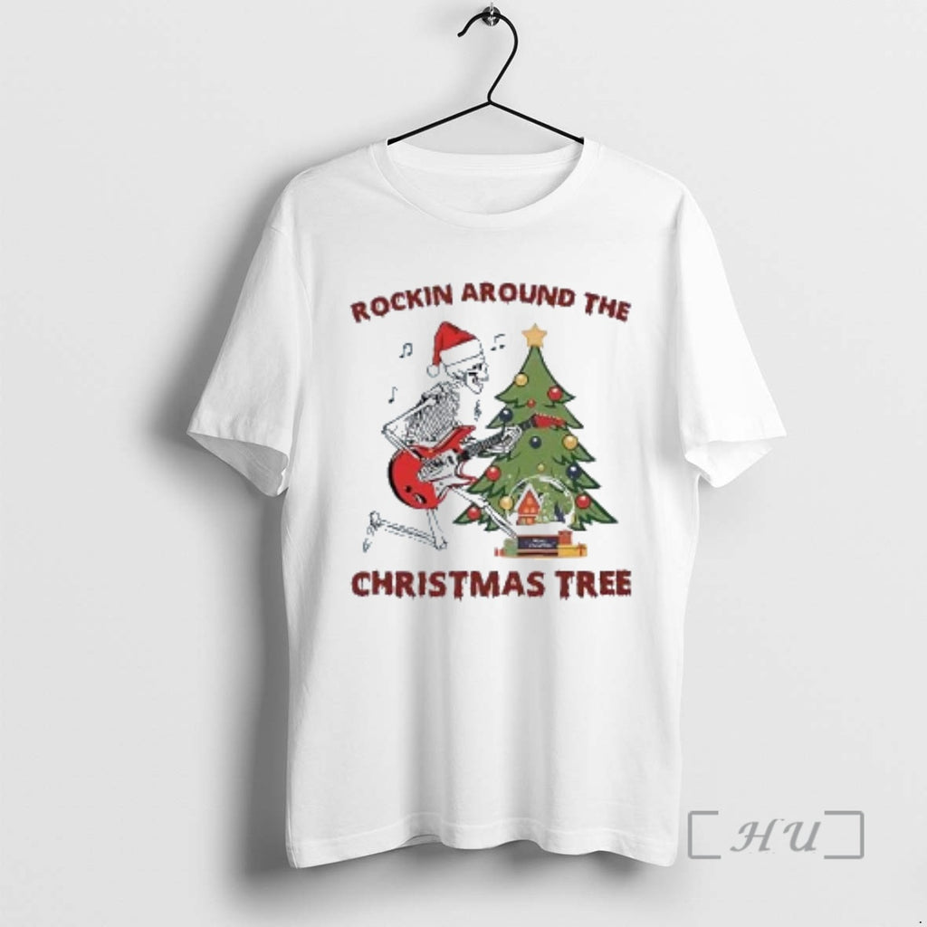 Trending Skeleton Rockin Around The Christmas Tree Shirt Hoodie Sweatshirt | PurePodTees.com