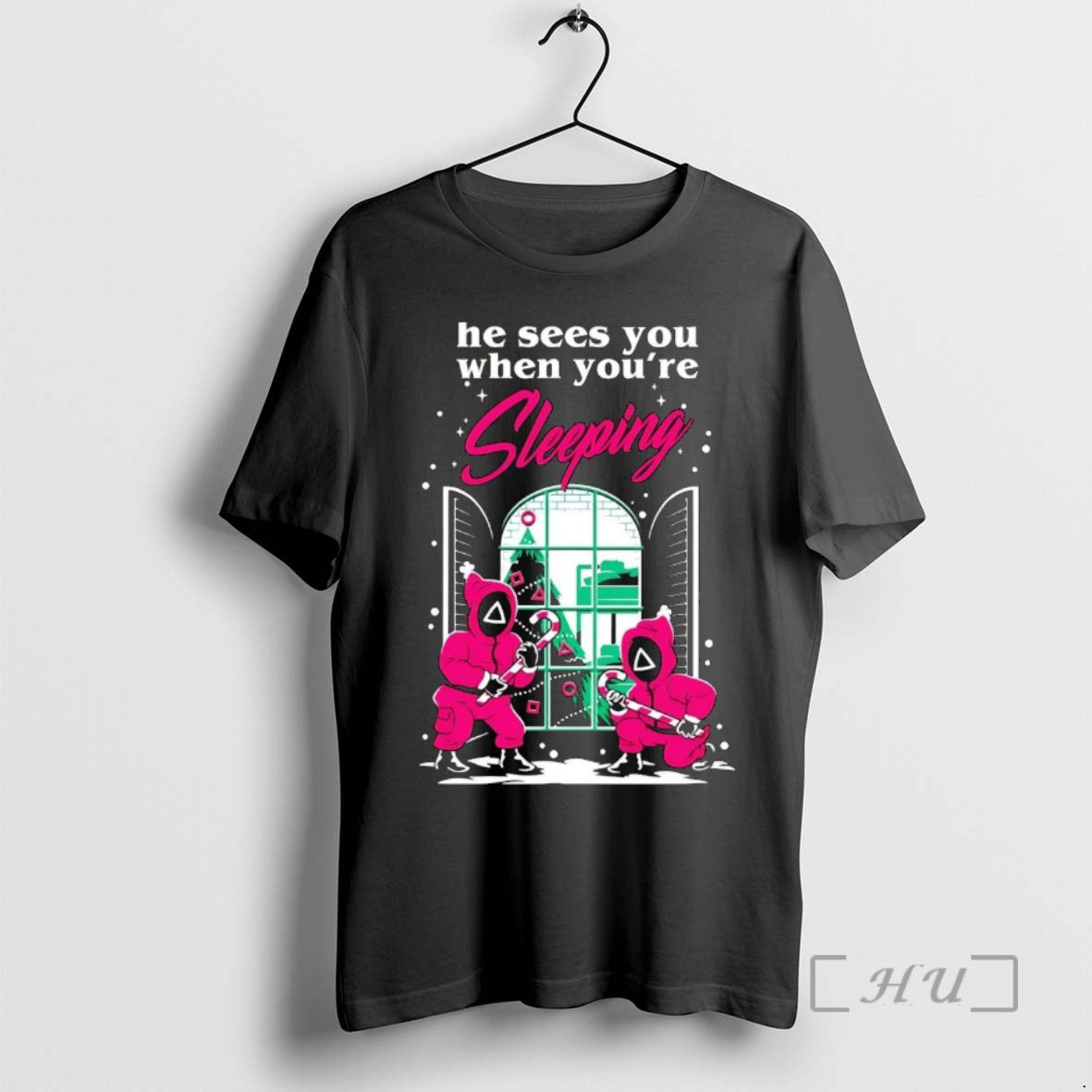 Trending Squid Games He Sees You When Youre Sleeping Christmas Shirt Hoodie Sweatshirt | PurePodTees.com