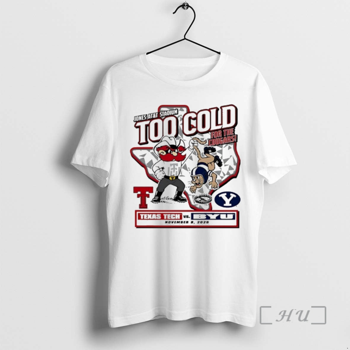 Trending Texas Tech Vs Byu 2025 Too Cold For The Cougars Gameday Mascot Premium Shirt Hoodie Sweatshirt | PurePodTees.com