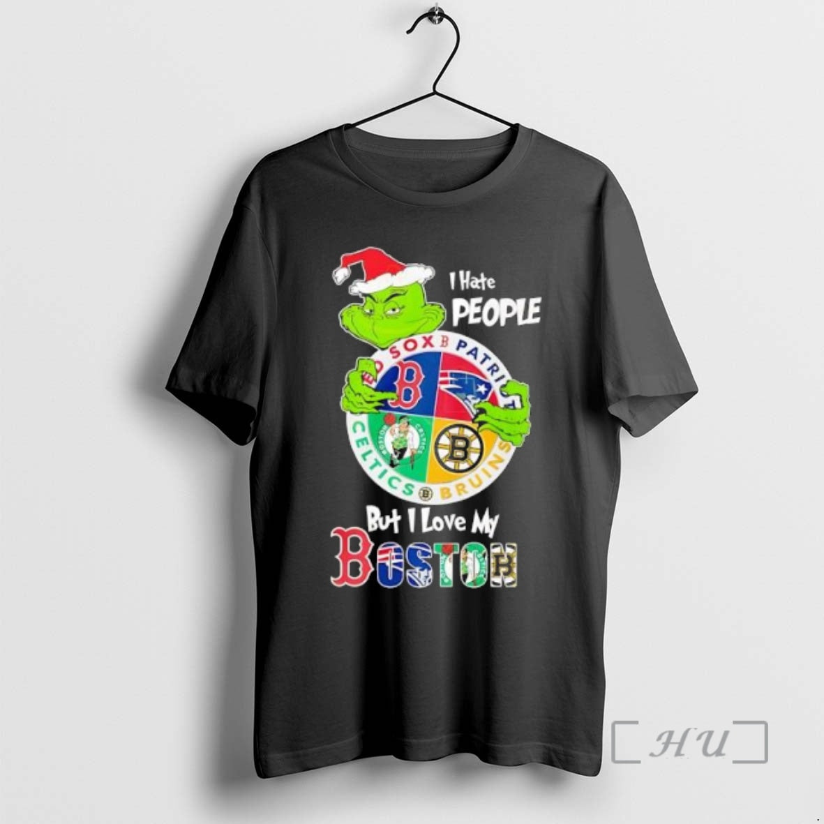 Trending The Grinch I Hate People But I Love My Boston Team Premium T Shirts Hoodie Sweatshirt | PurePodTees.com