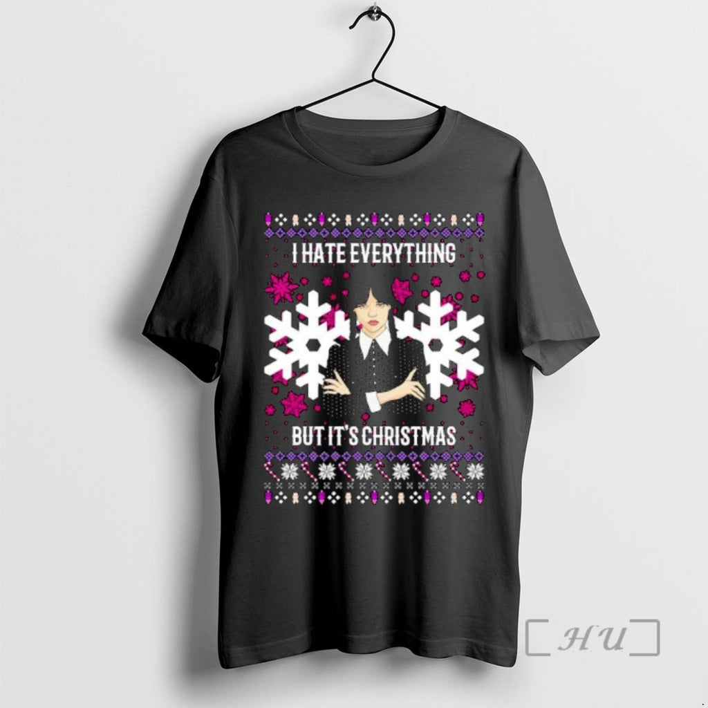 Trending Wednesday Addams I Hate Everything But Its Christmas Ugly Christmas Ornaments Premium T Shirts Hoodie Sweatshirt