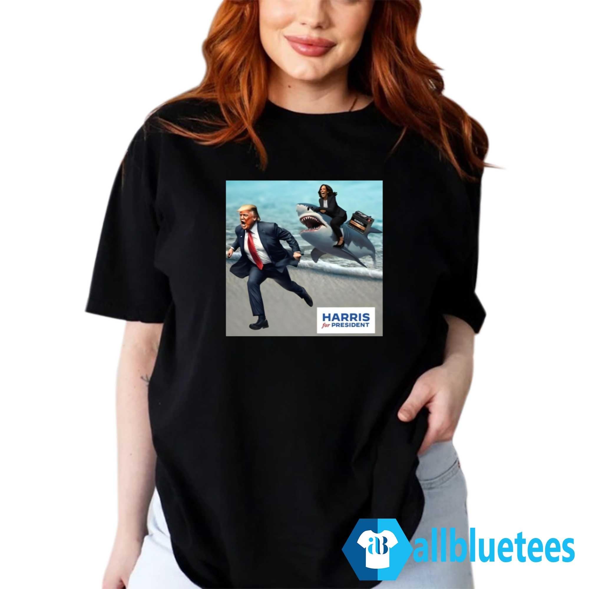 Trump And Kamala Harris Riding A Shark Shirt