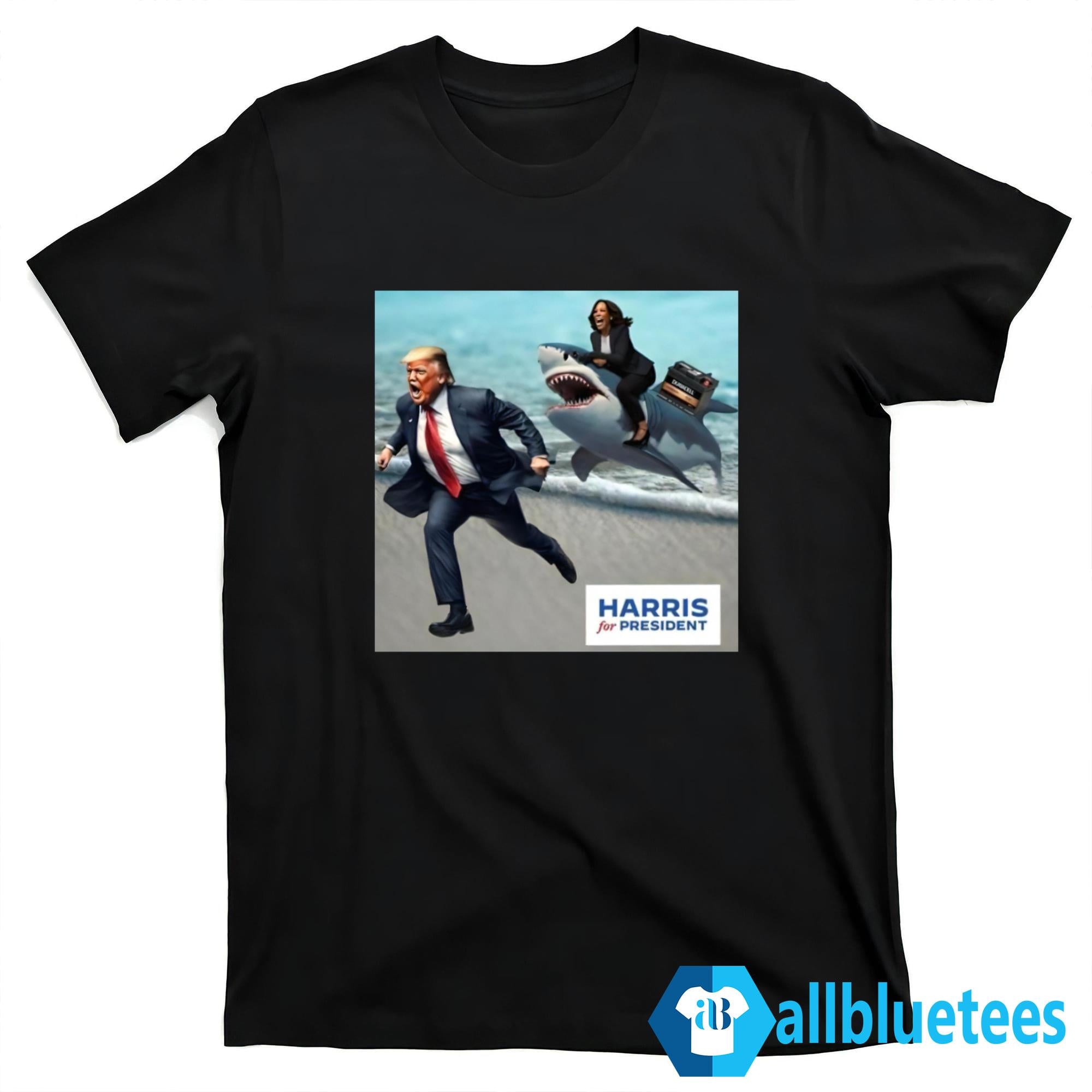 Trump And Kamala Harris Riding A Shark Shirt