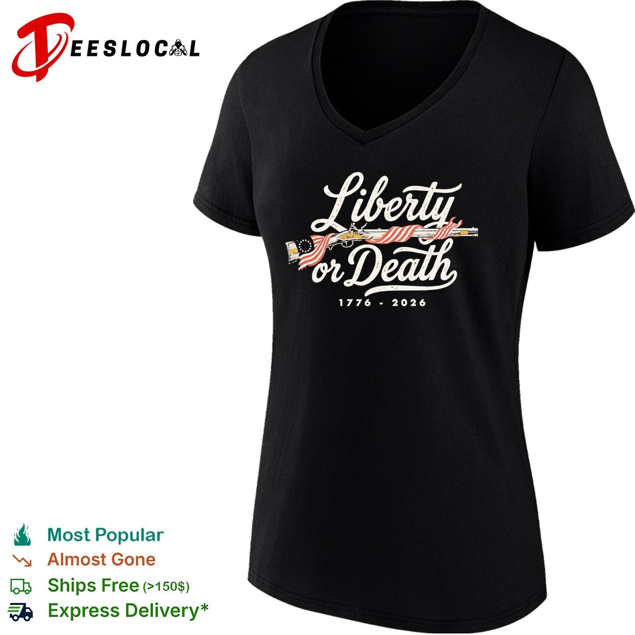 USA liberty or death flag wrapped rifle liberty or death 1776 2026 shirt