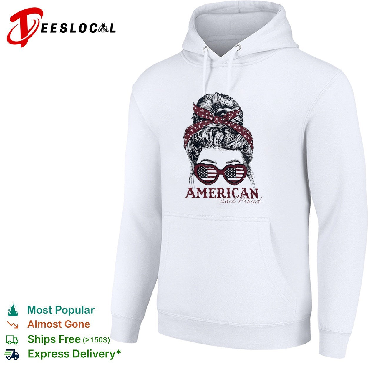 USA messy bun American and proud shirt