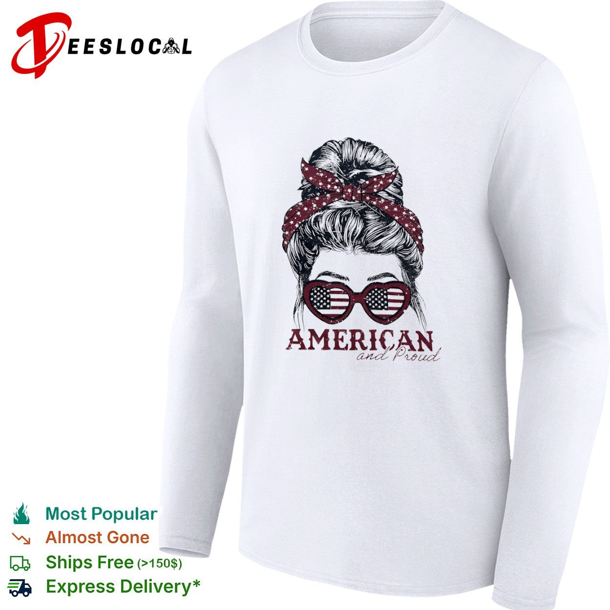 USA messy bun American and proud shirt