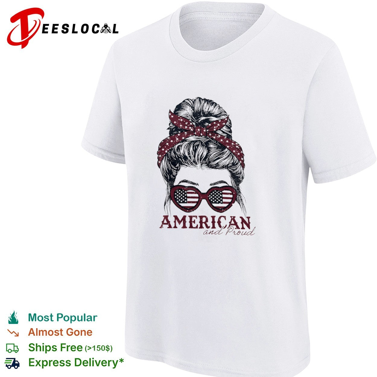 USA messy bun American and proud shirt