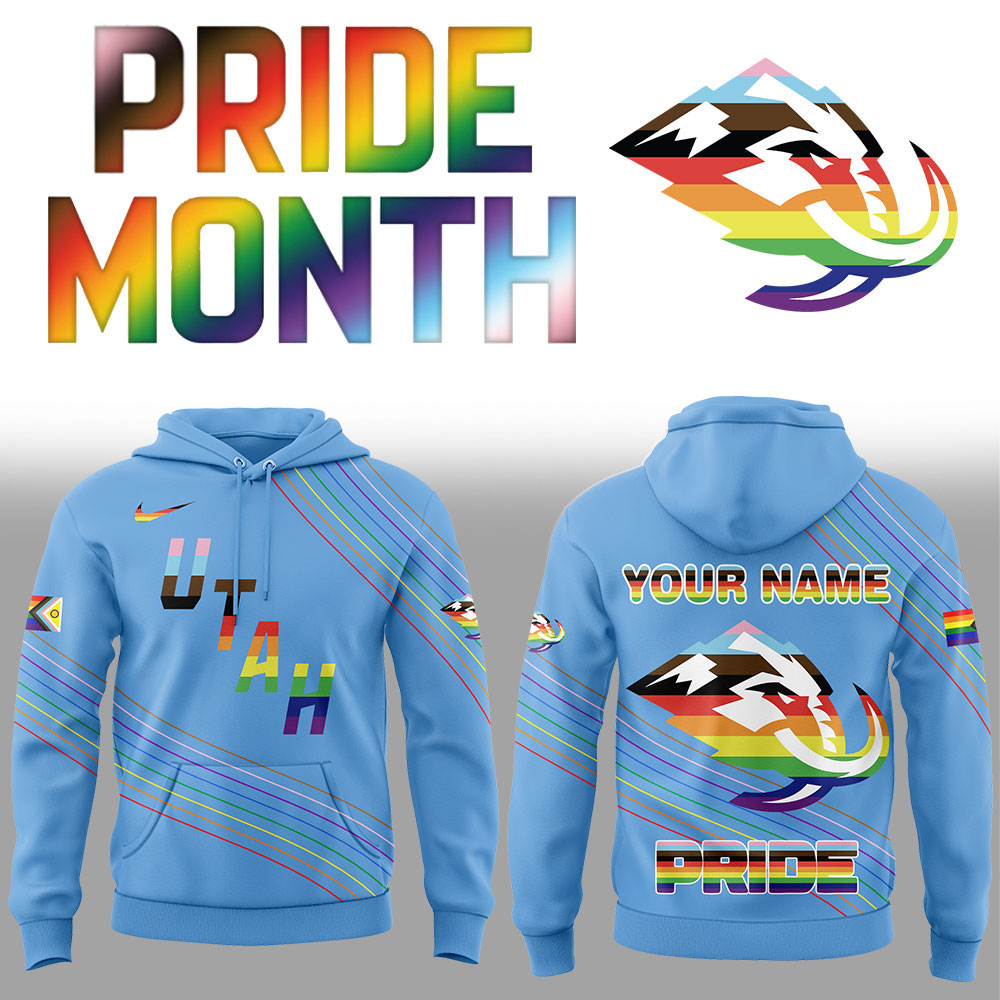 Utah Mammoth X Happy Pride Month Custom Name Blue Hoodie