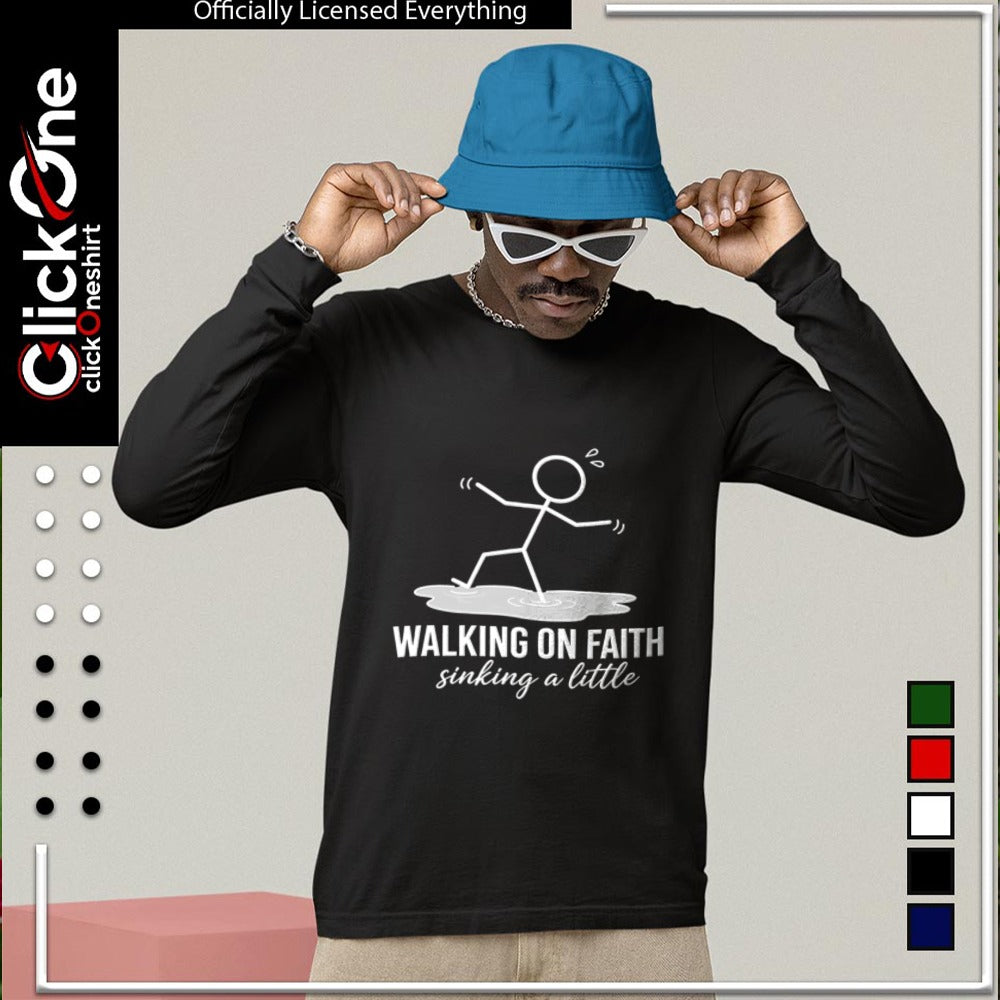 Walking on Faith Sinking a Little Christian Religious Humor Stick Figure shirt