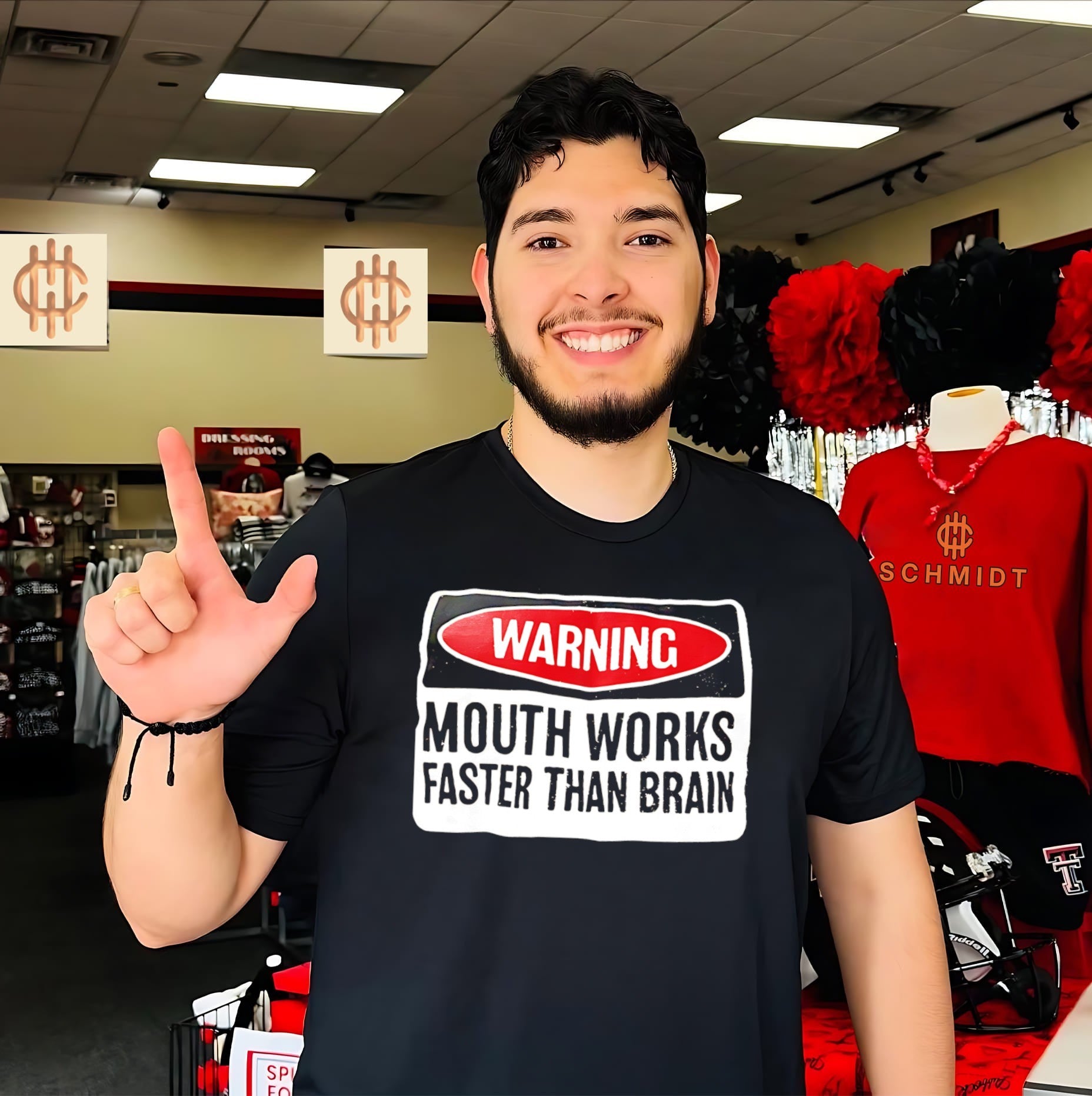 Warning mouth works faster than brain simple text shirt
