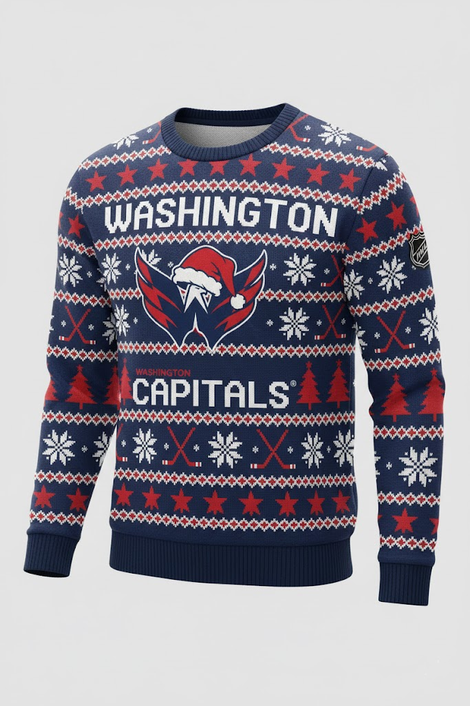 Washington Capitals NHL Ugly Christmas Sweater – Red, White & Blue “Caps” Holiday Knit