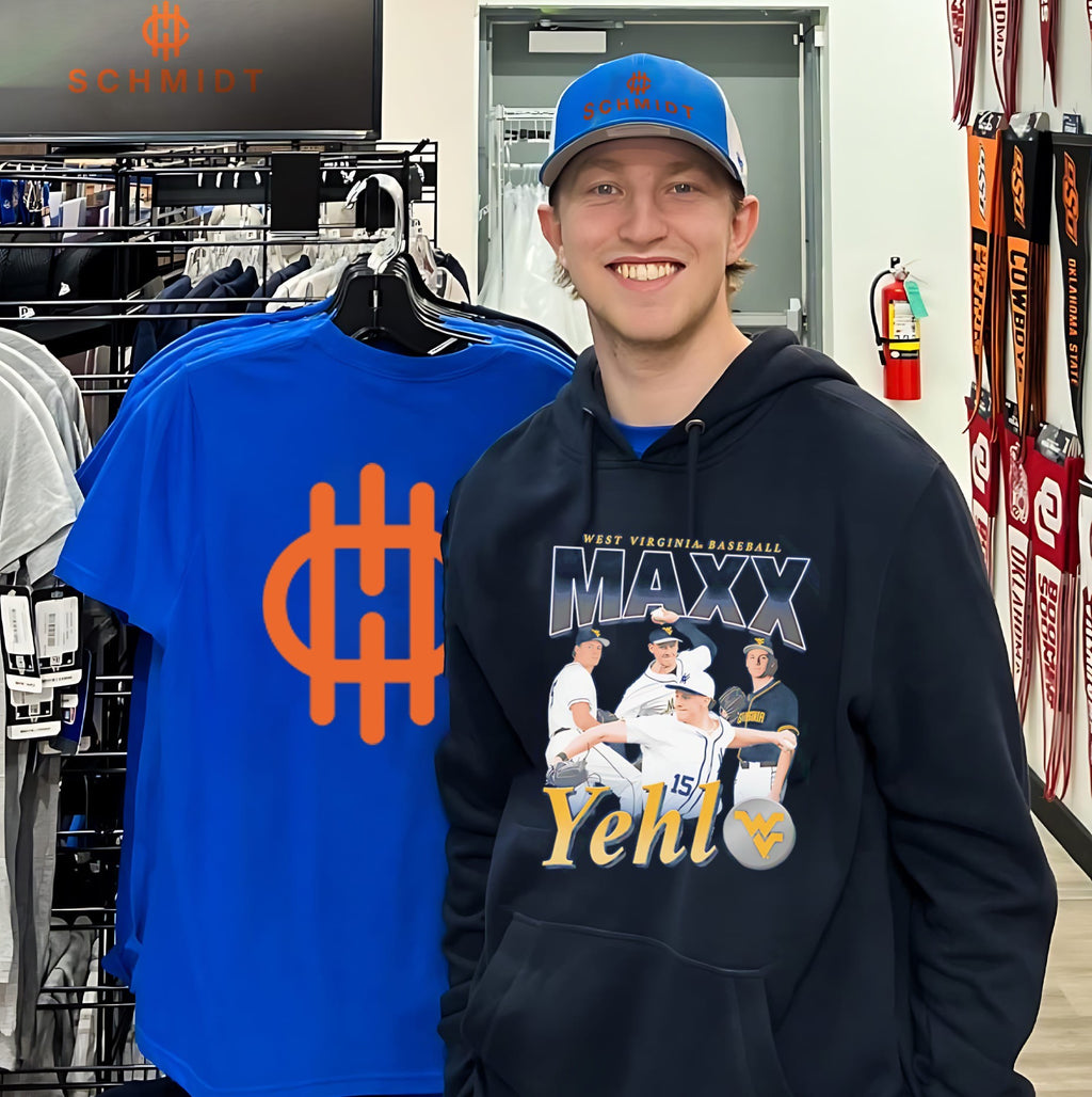 West Virginia Baseball Maxx Yehl graphics shirt