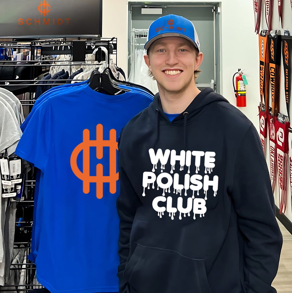 White polish club water drop style text shirt
