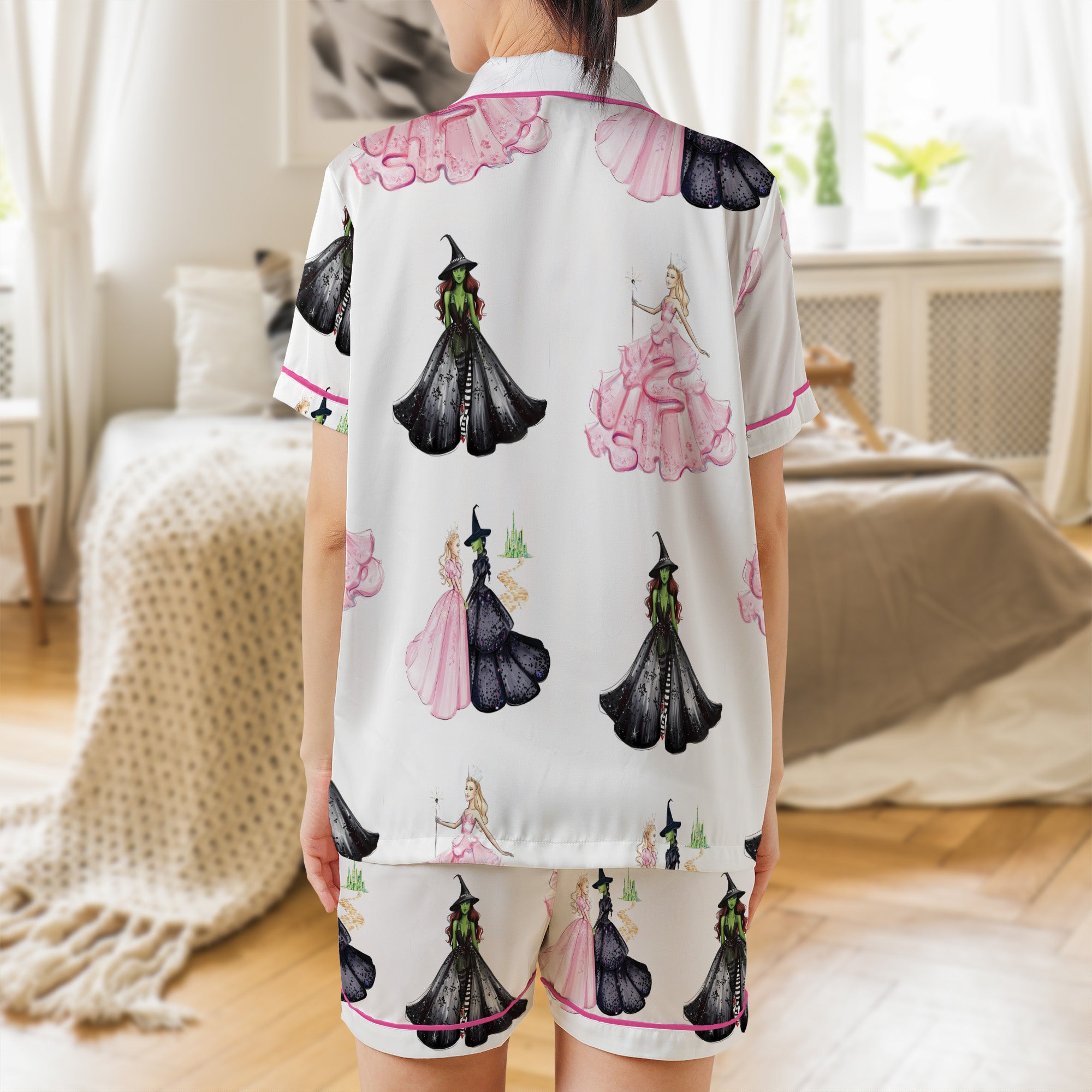 Wicked Print Satin Pajama Set For Women